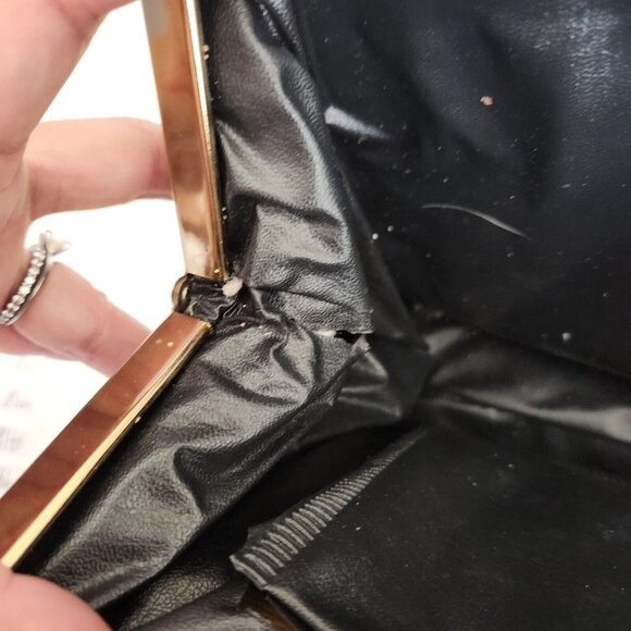 Vintage Croc Embossed Leather Satchel Top Handled Shoulder Crossbody Bag Gold - Picture 14 of 15